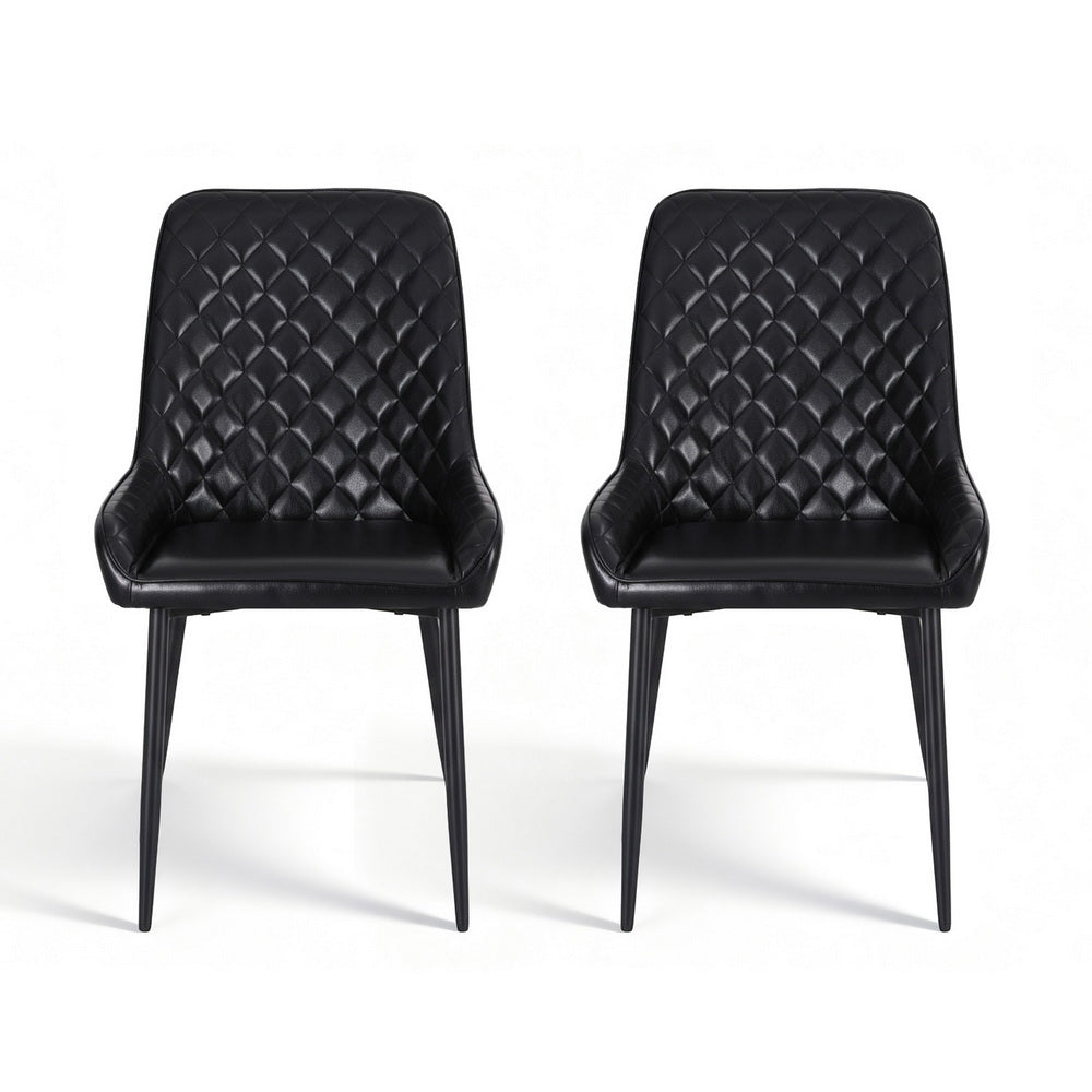 Dining Chairs Set 2pc | Retro Style | PU Leather | Black