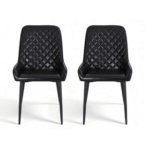 Dining Chairs Set 2pc | Retro Style | PU Leather | Black