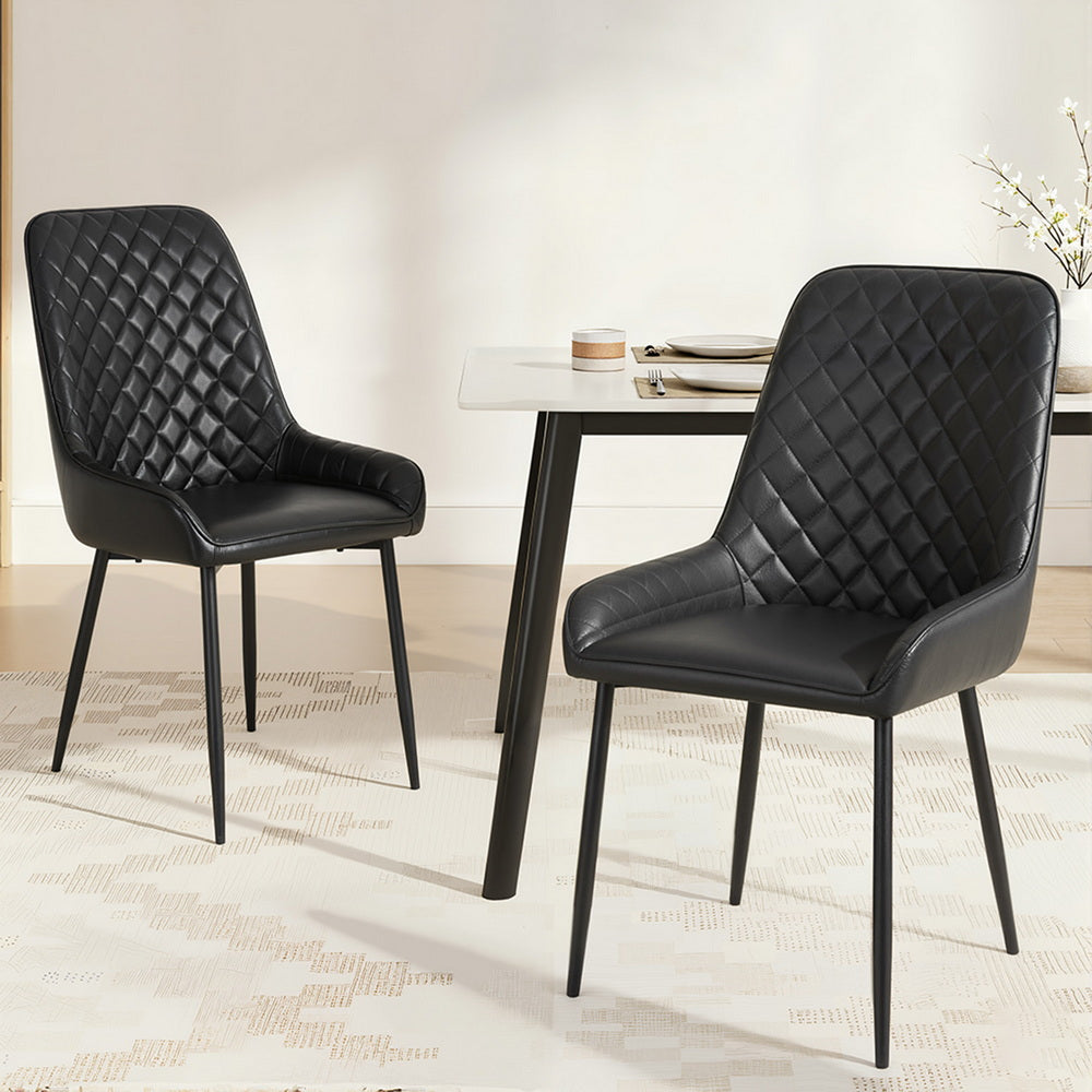 Dining Chairs Set 2pc | Retro Style | PU Leather | Black