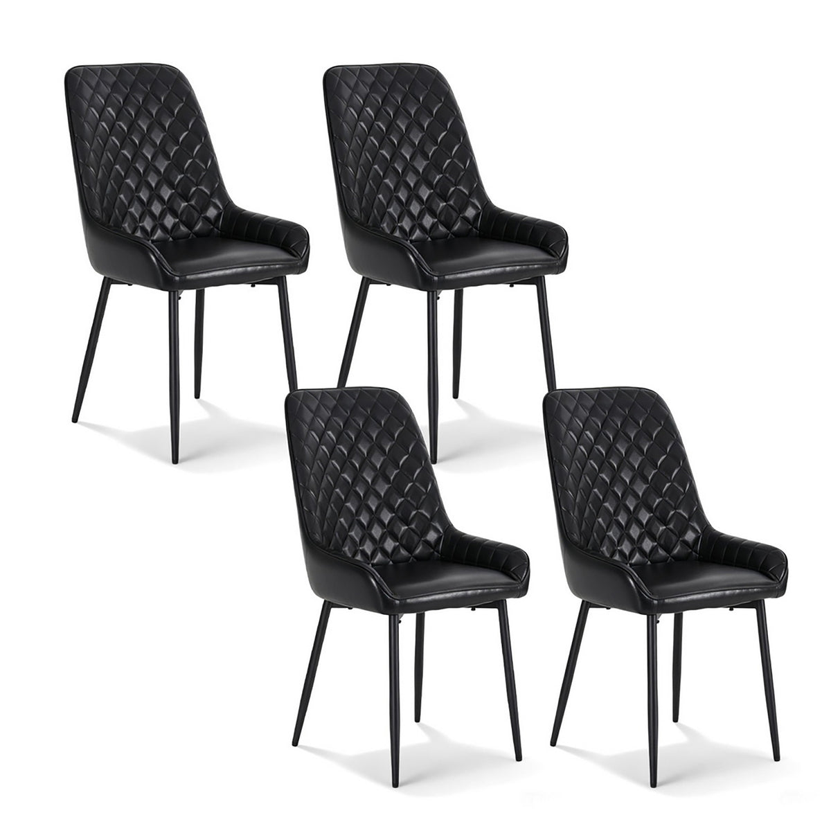 Vintage-Style Dining Chairs Set 4pc | PU Leather | Black (Style 2)