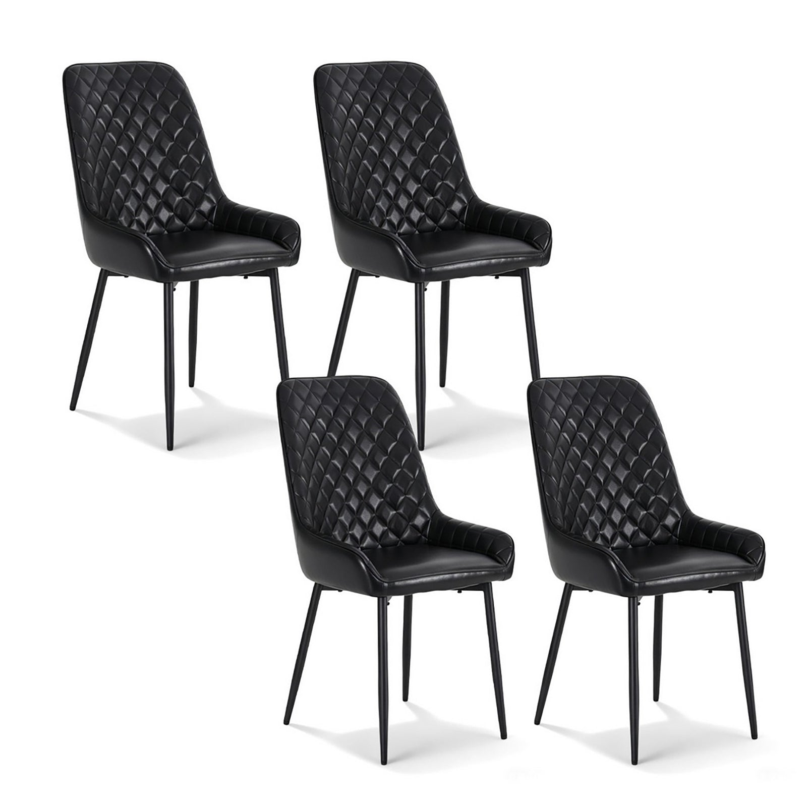 Vintage-Style Dining Chairs Set 4pc | PU Leather | Black (Style 2)