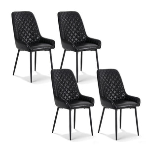Vintage-Style Dining Chairs Set 4pc | PU Leather | Black (Style 2)