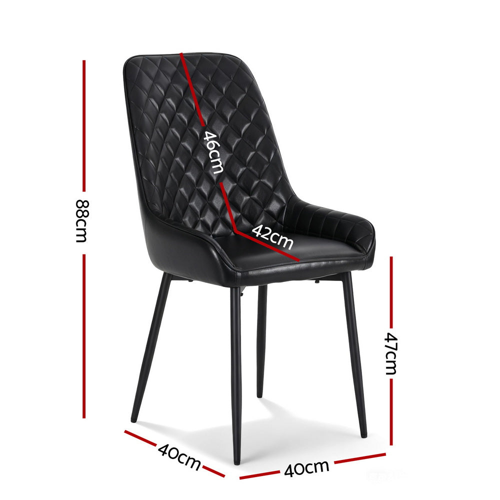 Vintage-Style Dining Chairs Set 4pc | PU Leather | Black (Style 2)