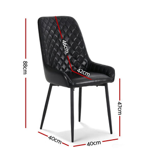 Vintage-Style Dining Chairs Set 4pc | PU Leather | Black (Style 2)