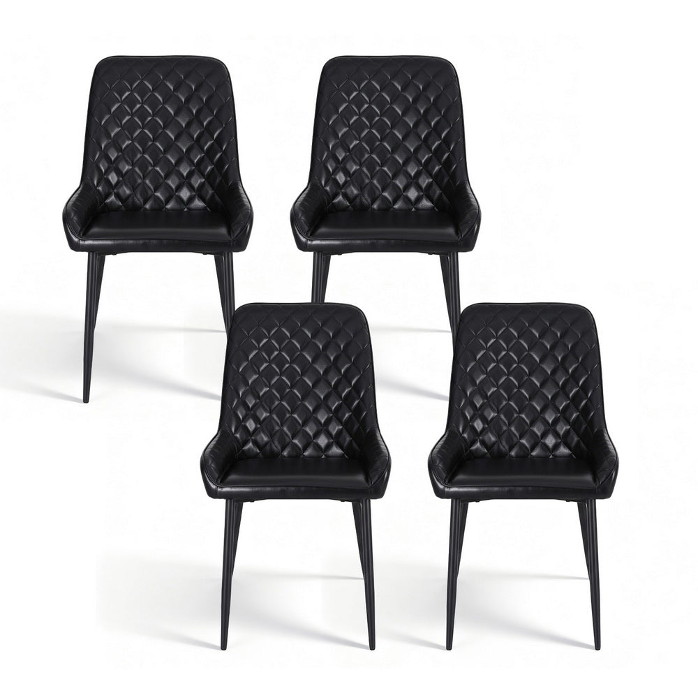 Vintage-Style Dining Chairs Set 4pc | PU Leather | Black (Style 2)