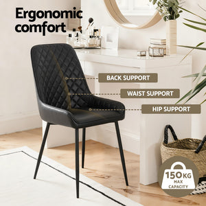 Vintage-Style Dining Chairs Set 4pc | PU Leather | Black (Style 2)