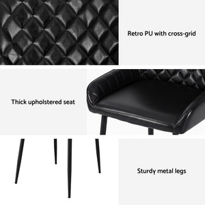 Vintage-Style Dining Chairs Set 4pc | PU Leather | Black (Style 2)