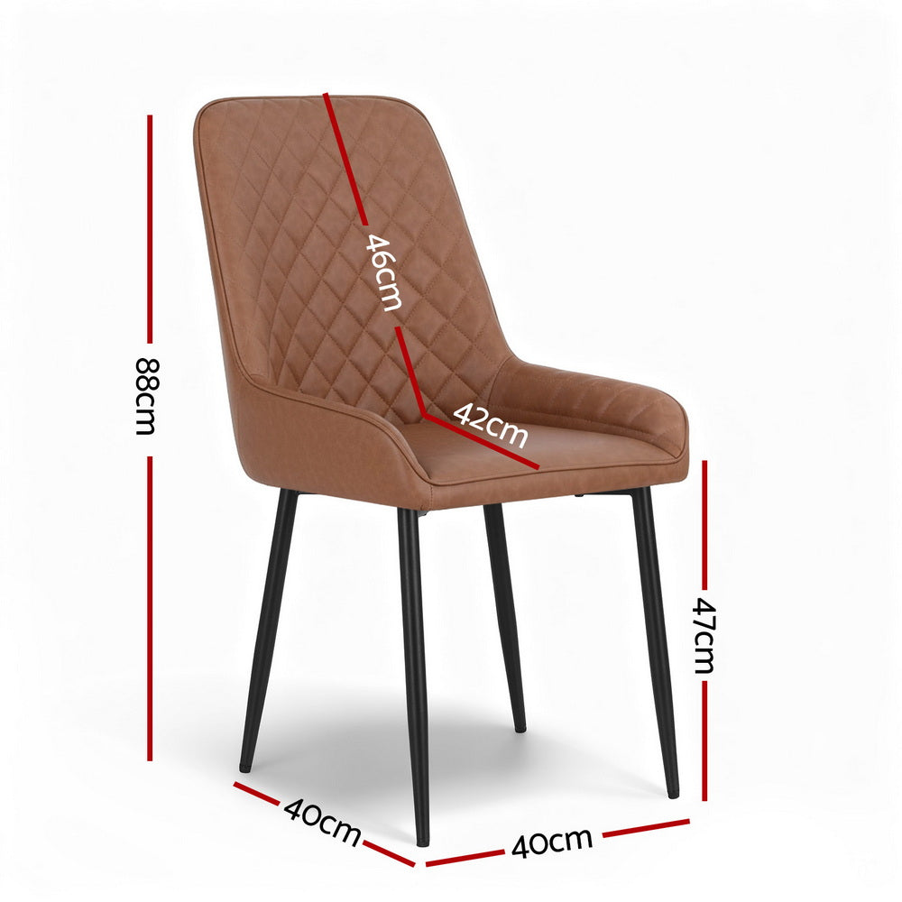 Dining Chairs Set 2pc | Retro Style | PU Leather | Brown
