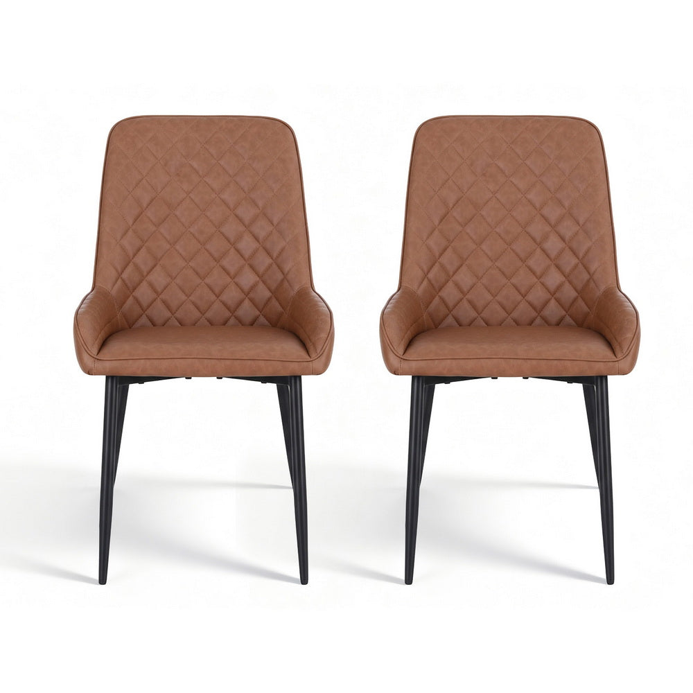 Dining Chairs Set 2pc | Retro Style | PU Leather | Brown