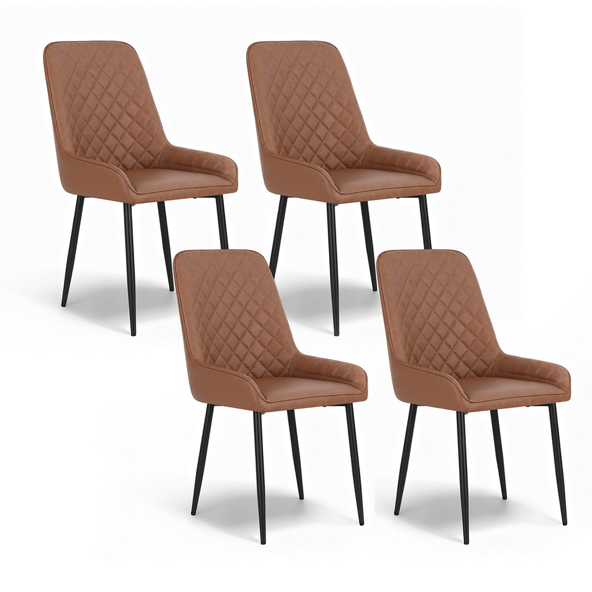Vintage PU Leather Dining Chairs Set 4pc | Brown (Style 2)