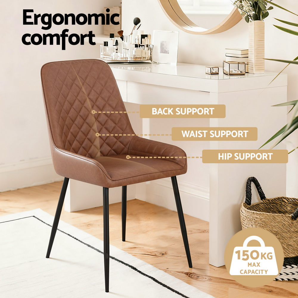 Vintage PU Leather Dining Chairs Set 4pc | Brown (Style 2)