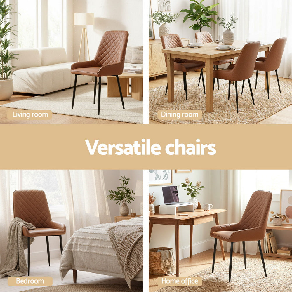 Vintage PU Leather Dining Chairs Set 4pc | Brown (Style 2)