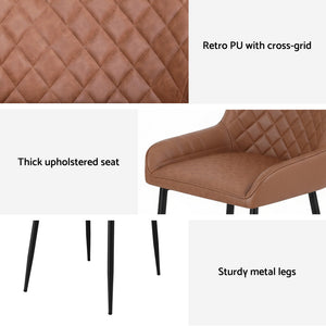 Vintage PU Leather Dining Chairs Set 4pc | Brown (Style 2)
