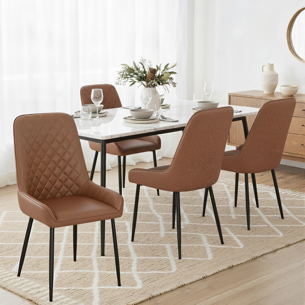 Vintage PU Leather Dining Chairs Set 4pc | Brown (Style 2)