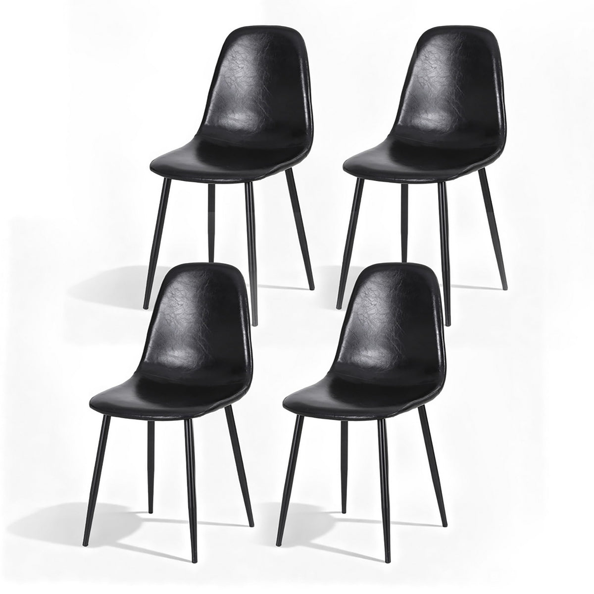 Retro Dining Chairs Set 4pc | PU Leather | Black (Style 1)