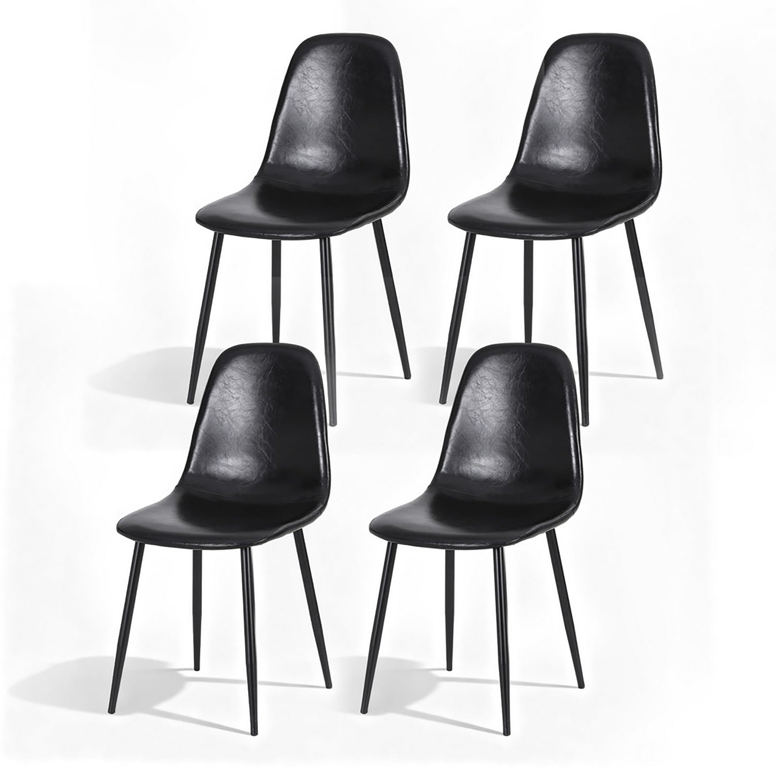 Retro Dining Chairs Set 4pc | PU Leather | Black (Style 1)