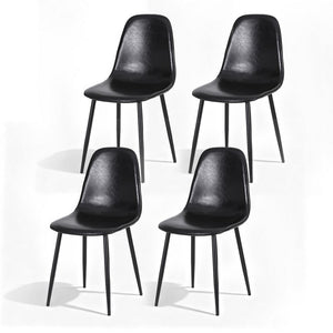 Retro Dining Chairs Set 4pc | PU Leather | Black (Style 1)