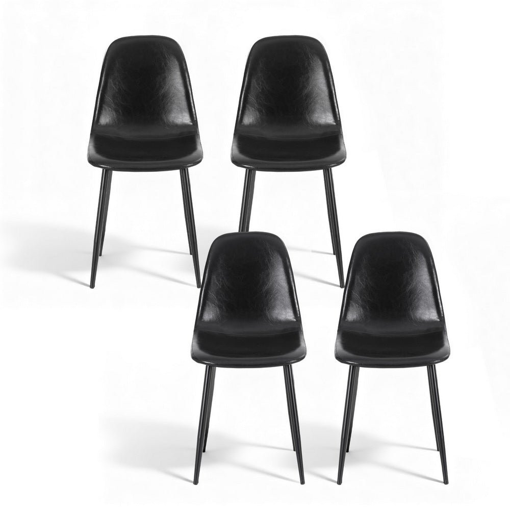 Retro Dining Chairs Set 4pc | PU Leather | Black (Style 1)