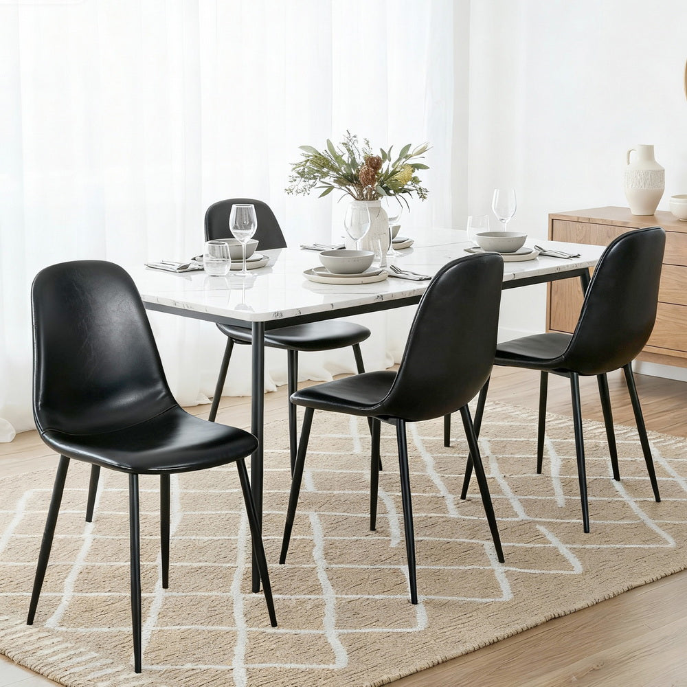 Retro Dining Chairs Set 4pc | PU Leather | Black (Style 1)