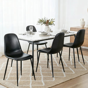 Retro Dining Chairs Set 4pc | PU Leather | Black (Style 1)