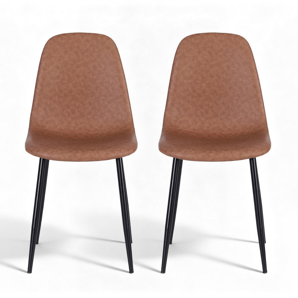Dining Chairs Set 2pc | Retro Style | PU Leather | Brown