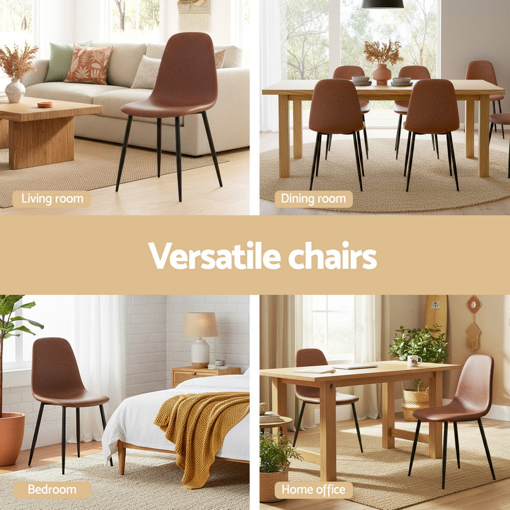 Dining Chairs Set 2pc | Retro Style | PU Leather | Brown