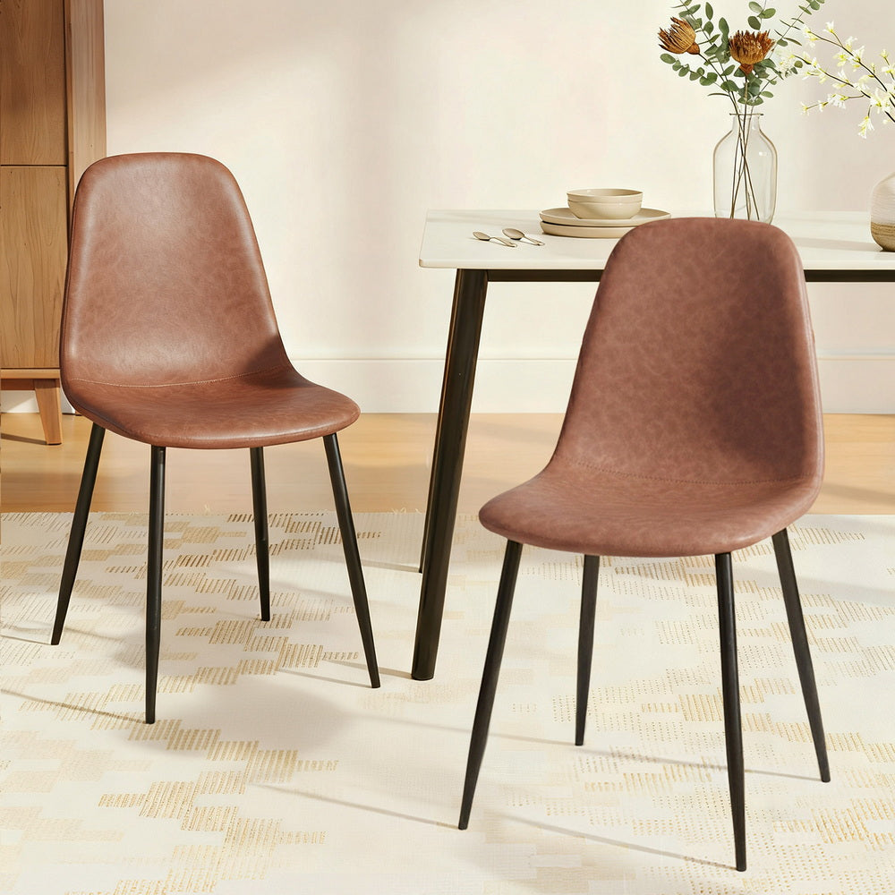 Dining Chairs Set 2pc | Retro Style | PU Leather | Brown