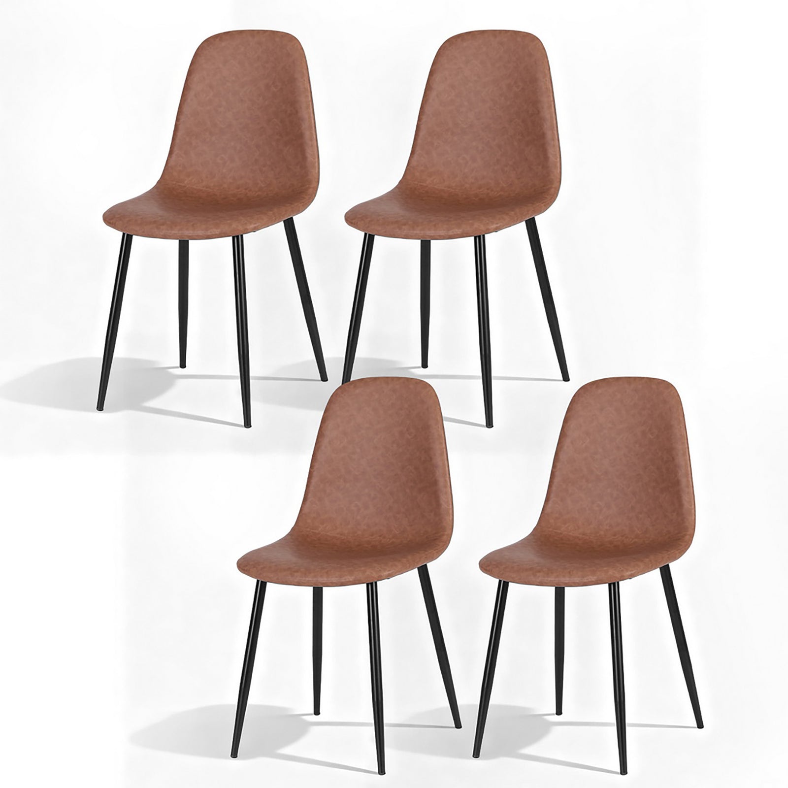 Retro Dining Chairs Set 4pc | PU Leather | Brown (Style 1)
