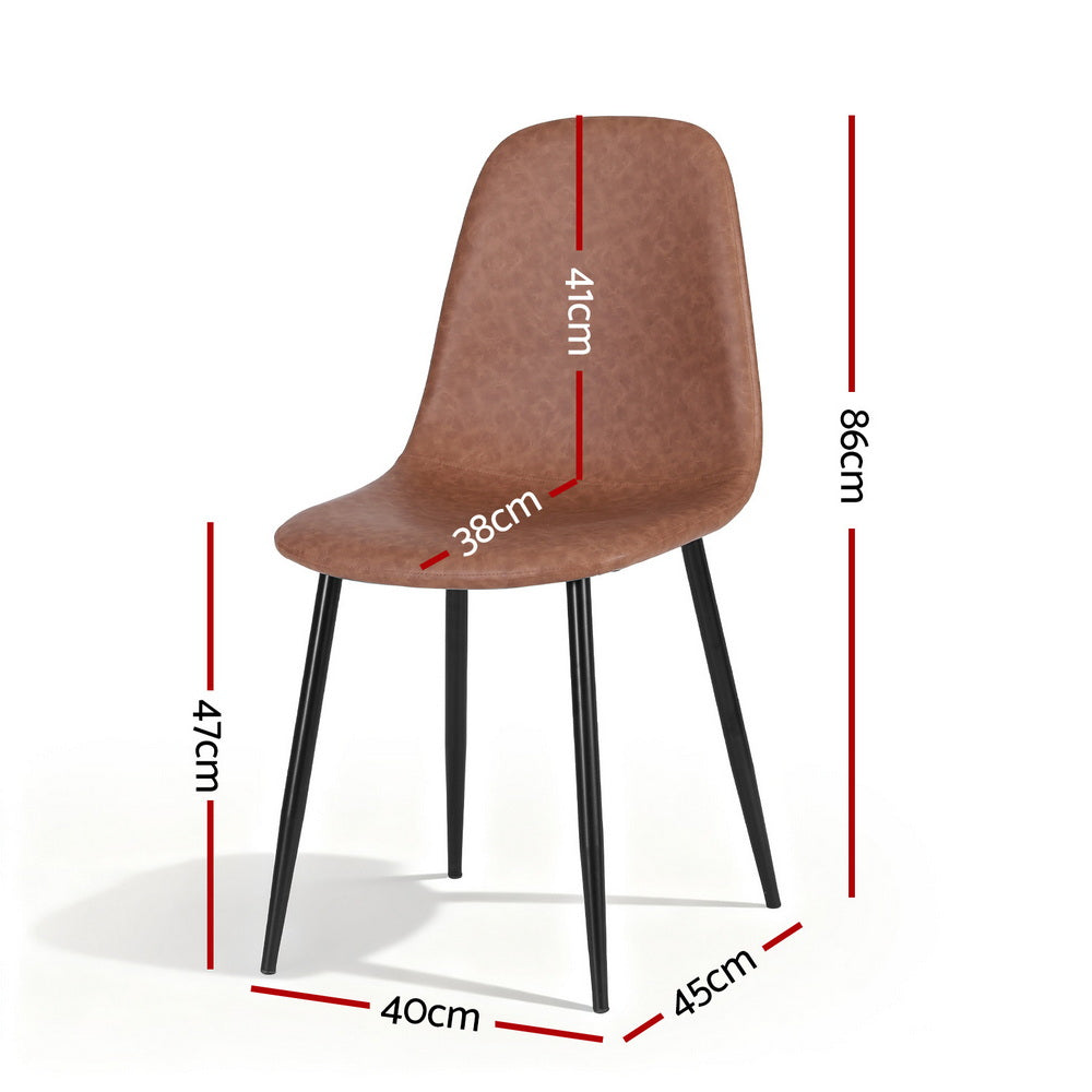 Retro Dining Chairs Set 4pc | PU Leather | Brown (Style 1)