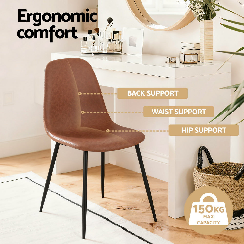 Retro Dining Chairs Set 4pc | PU Leather | Brown (Style 1)