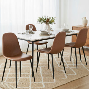 Retro Dining Chairs Set 4pc | PU Leather | Brown (Style 1)