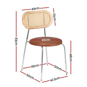 Dining Chairs Set 4pc | Rattan Back | PU Leather Seat | Brown