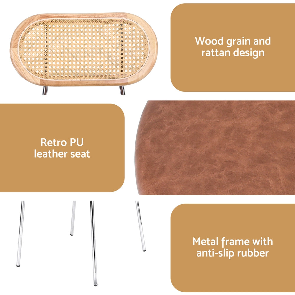 Dining Chairs Set 4pc | Rattan Back | PU Leather Seat | Brown