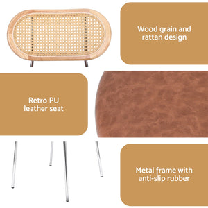 Dining Chairs Set 4pc | Rattan Back | PU Leather Seat | Brown