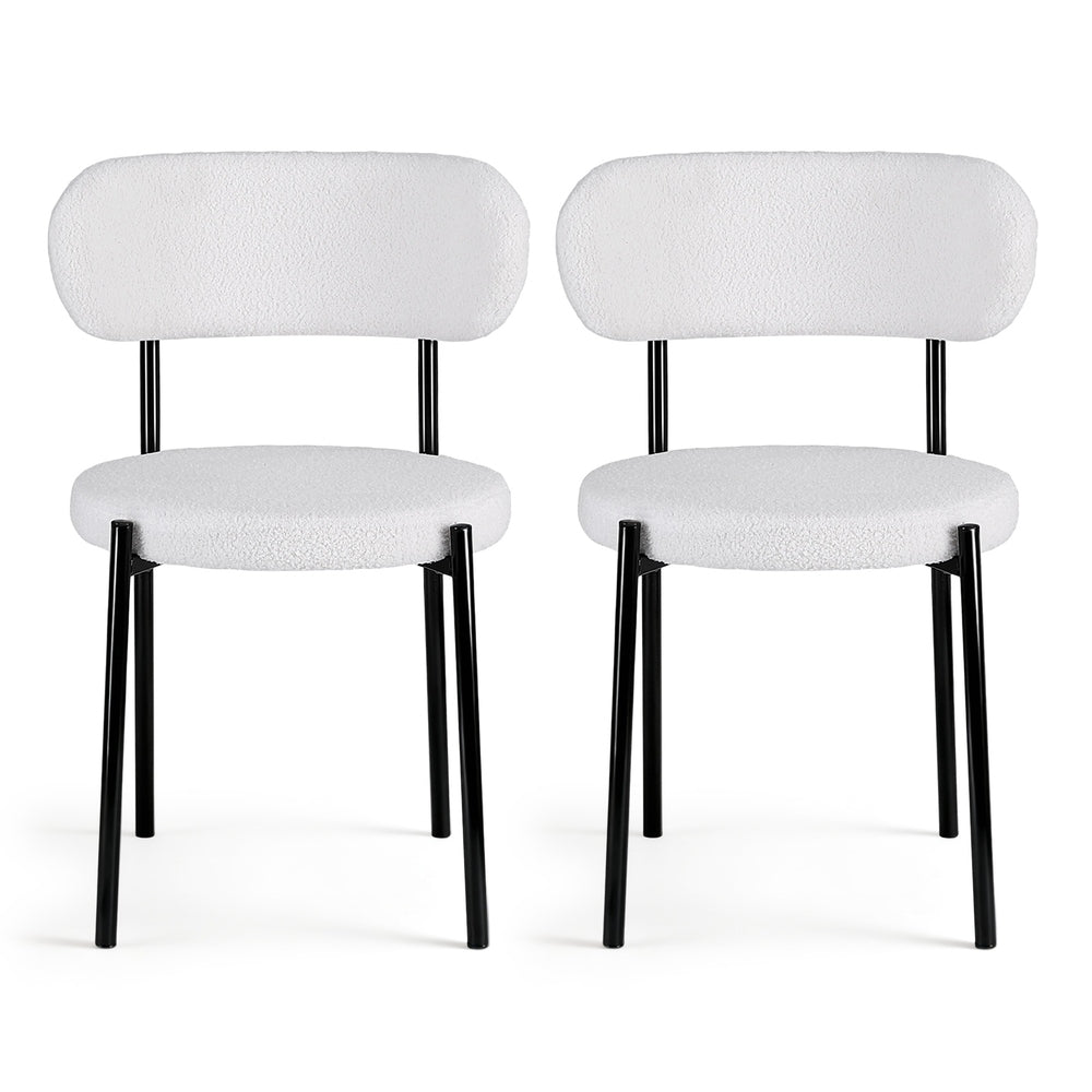 Dining Chairs Set 2pc | Sherpa Boucle | White