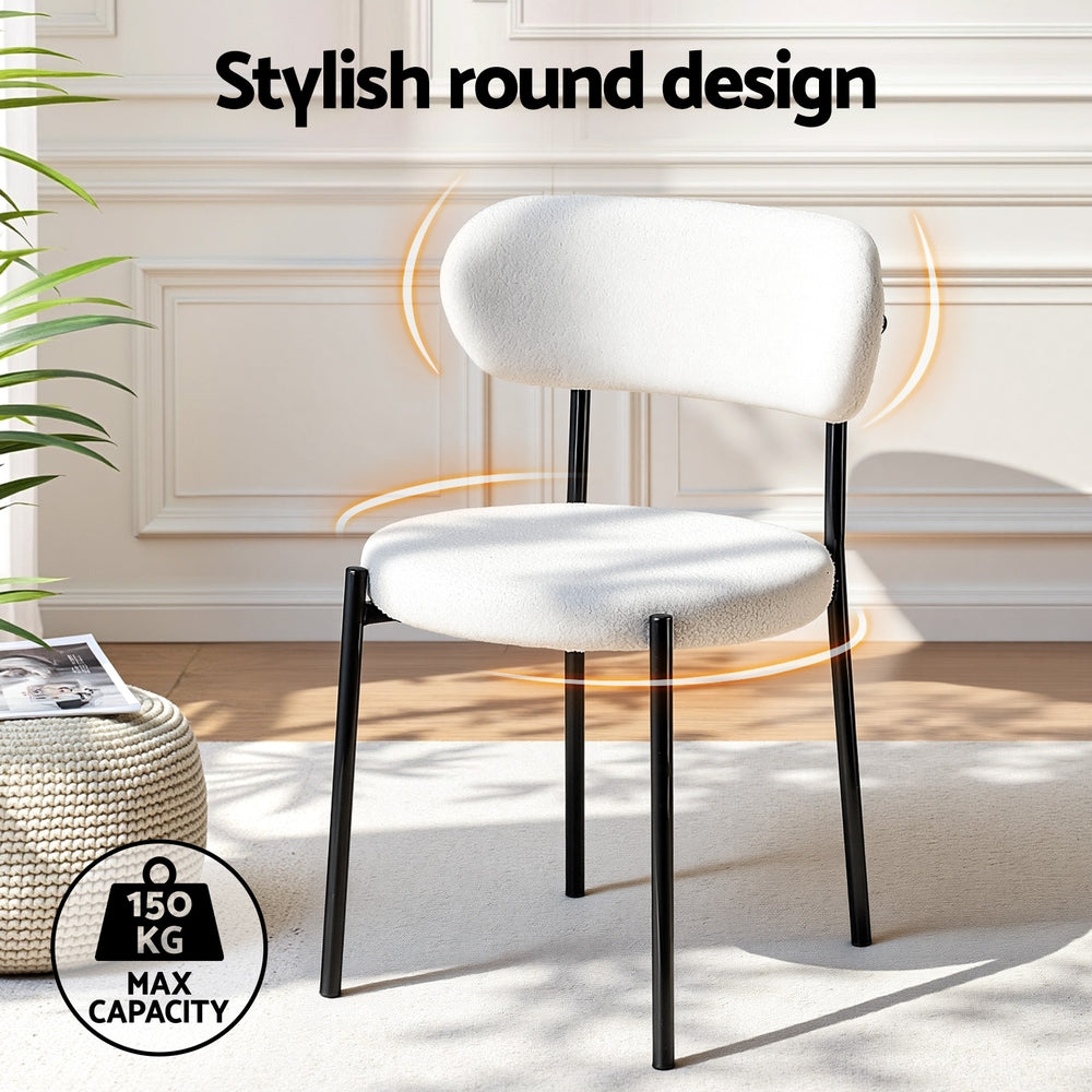 Dining Chairs Set 2pc | Sherpa Boucle | White