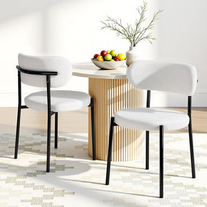 Dining Chairs Set 2pc | Sherpa Boucle | White
