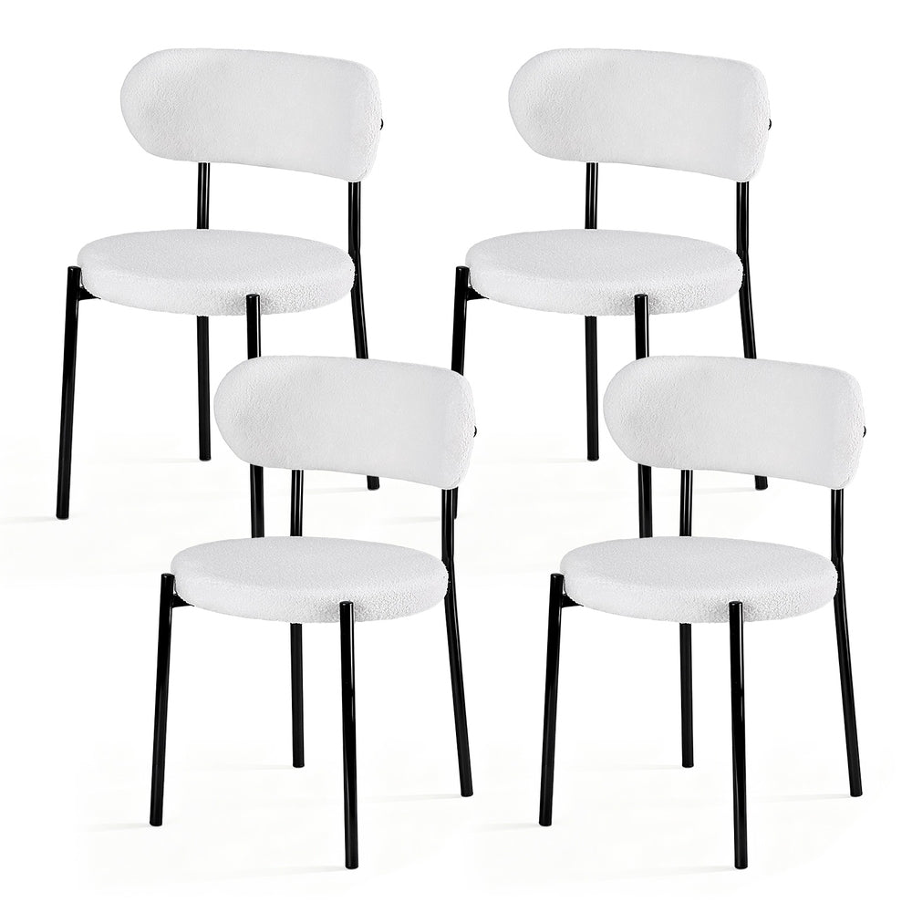 Dining Chairs Set 4pc | Boucle Sherpa Upholstery | White