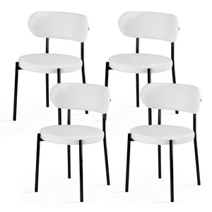 Dining Chairs Set 4pc | Boucle Sherpa Upholstery | White