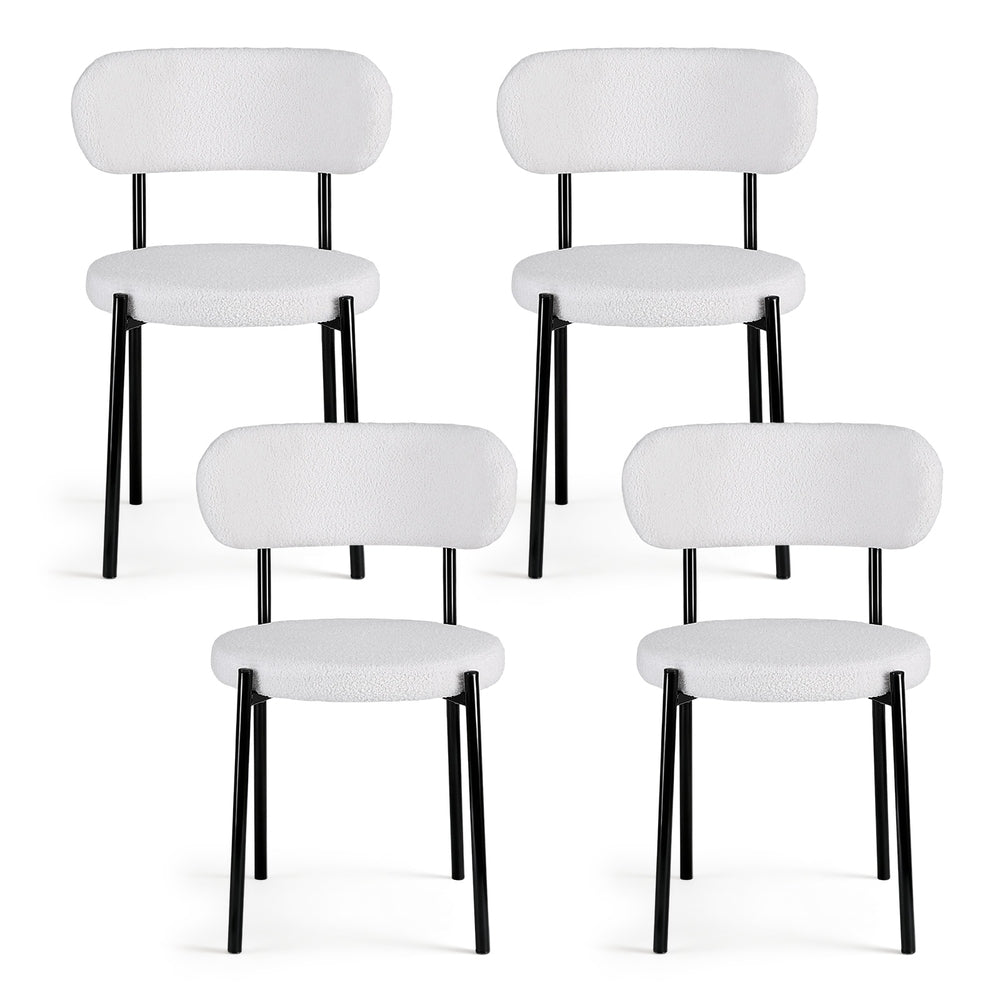 Dining Chairs Set 4pc | Boucle Sherpa Upholstery | White