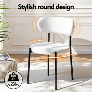 Dining Chairs Set 4pc | Boucle Sherpa Upholstery | White