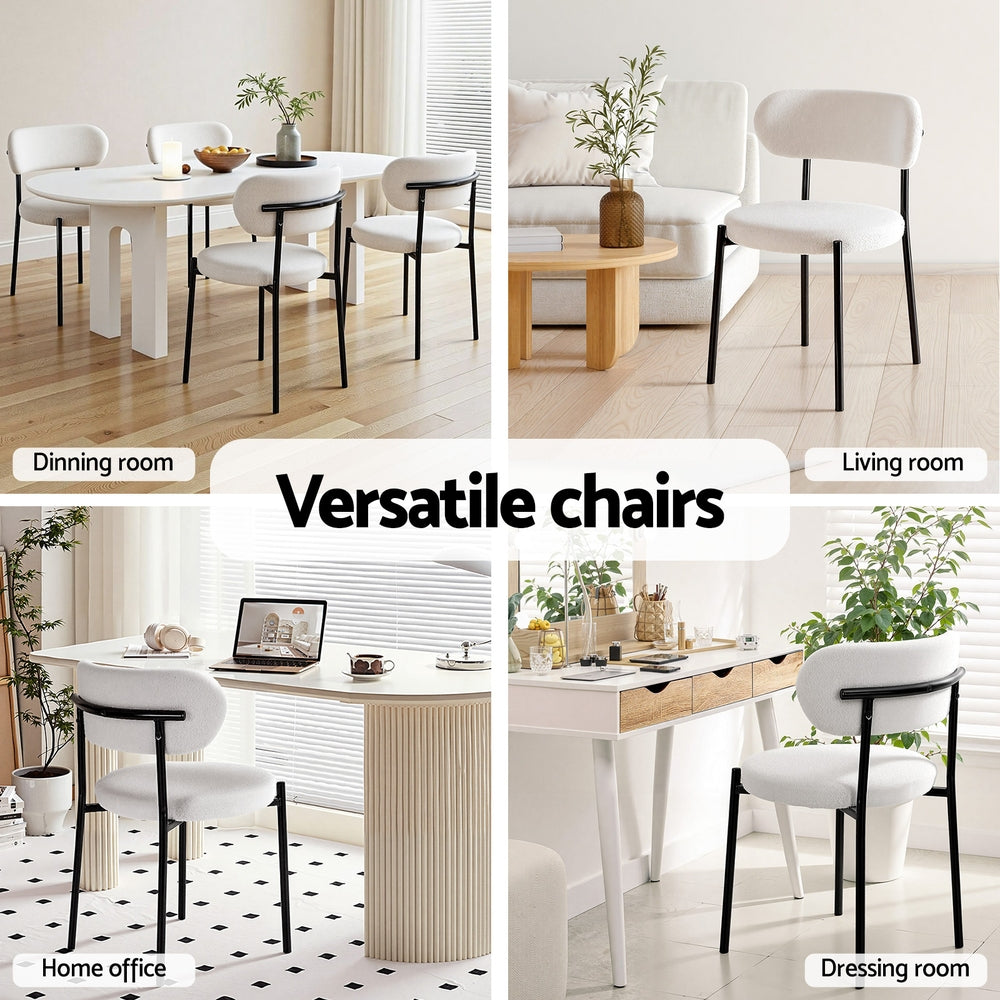 Dining Chairs Set 4pc | Boucle Sherpa Upholstery | White