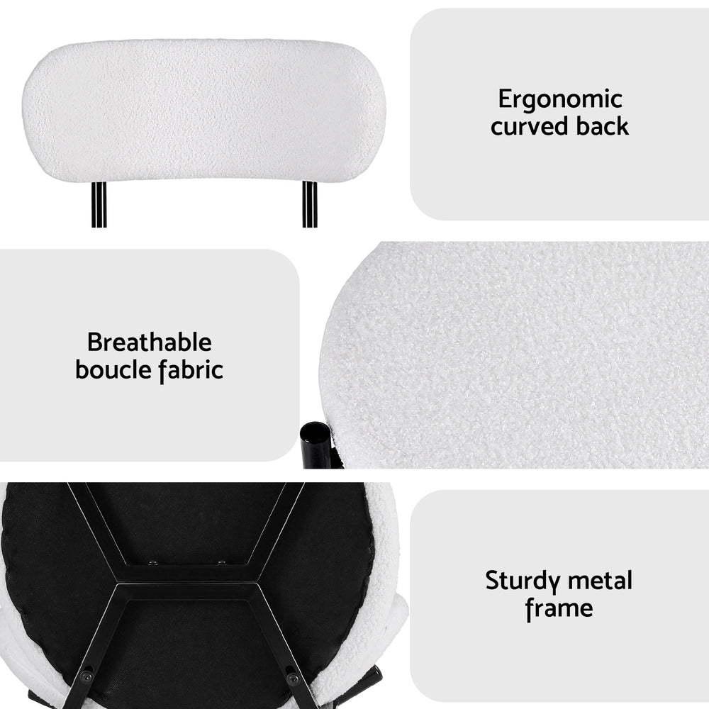 Dining Chairs Set 4pc | Boucle Sherpa Upholstery | White