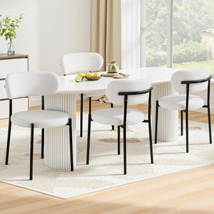 Dining Chairs Set 4pc | Boucle Sherpa Upholstery | White