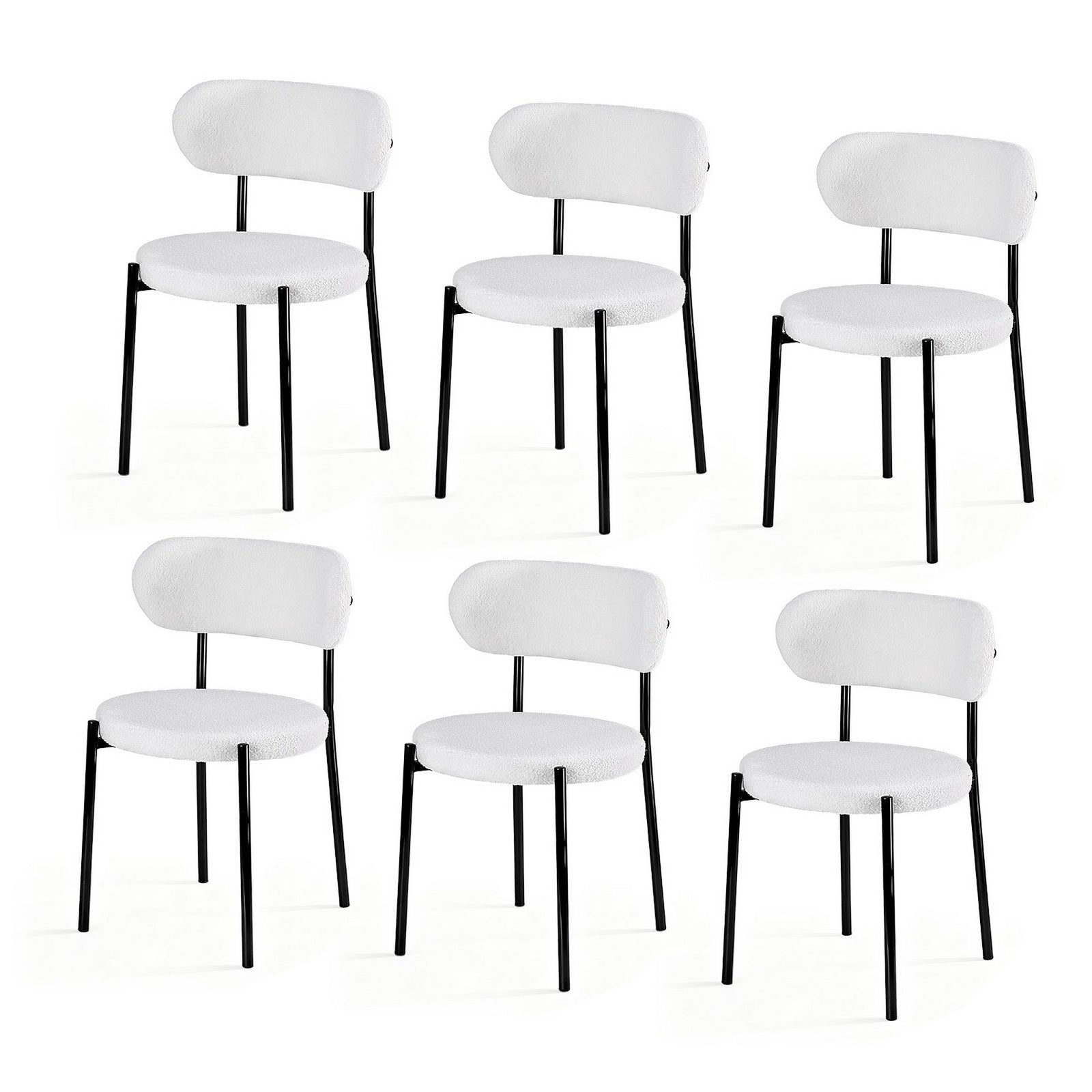 Boucle Dining Chairs | 6 Pack | Sherpa Style Chairs | White