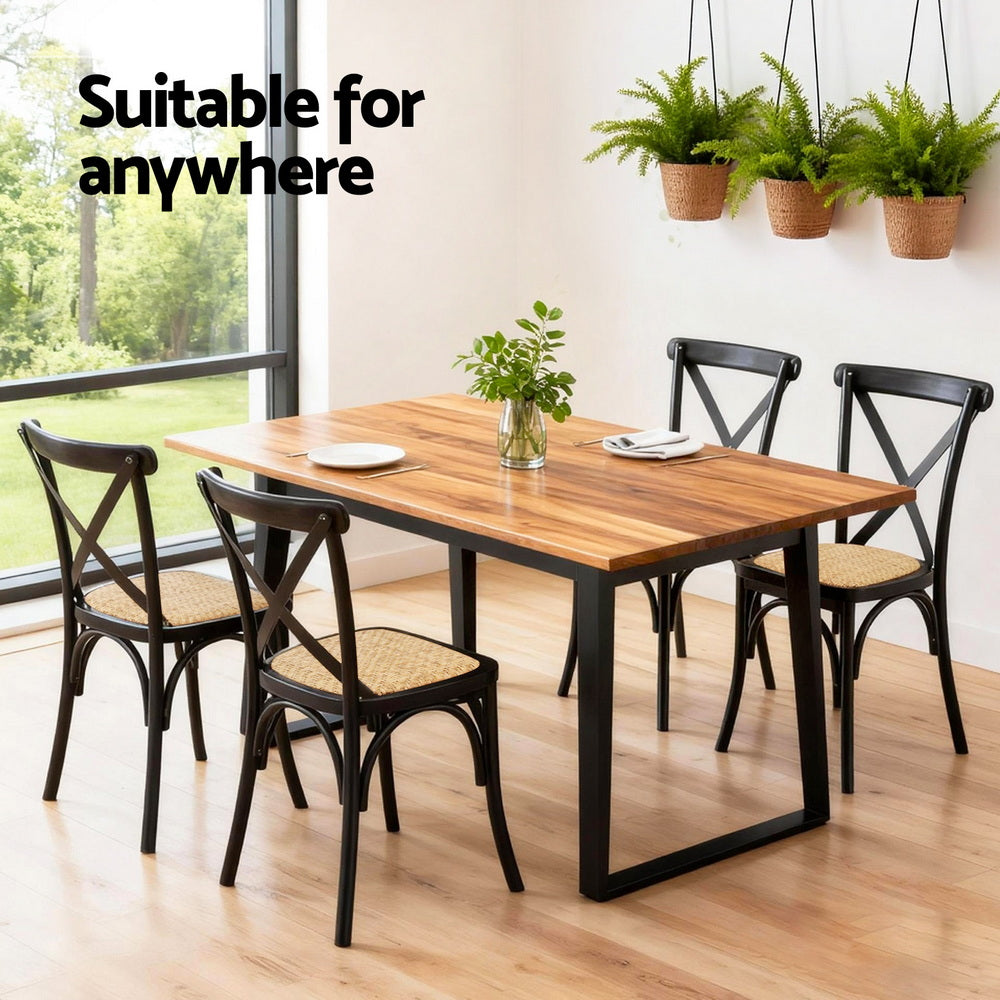 Dining Chairs Set 2pc | Rattan + Rubber Wood Frame | Wooden Accent Chairs
