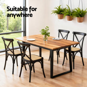 Dining Chairs Set 2pc | Rattan + Rubber Wood Frame | Wooden Accent Chairs