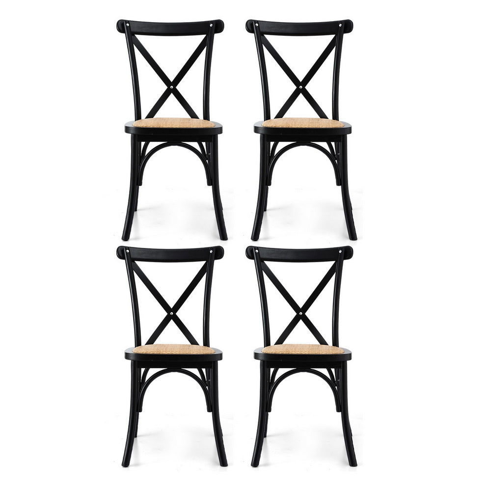 Dining Chairs Set 4pc | Rubber Wood Frame | Rattan Accent Design