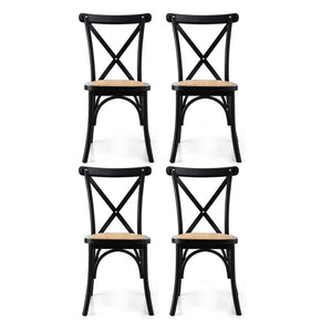 Dining Chairs Set 4pc | Rubber Wood Frame | Rattan Accent Design