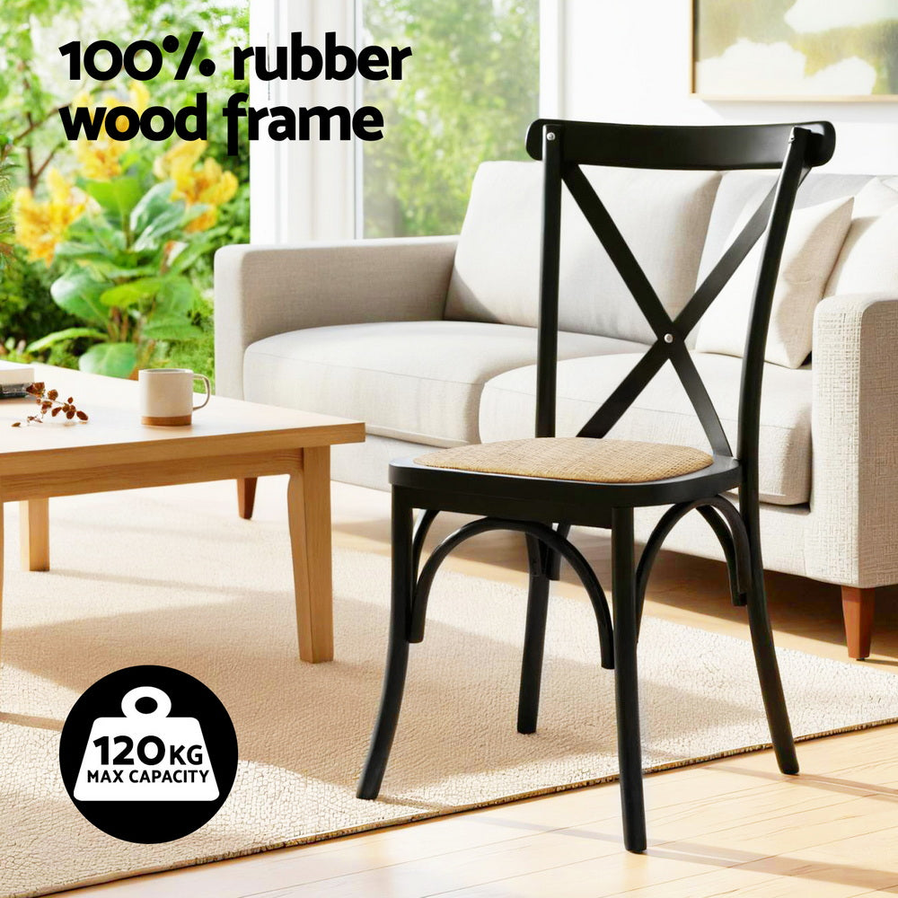 Dining Chairs Set 4pc | Rubber Wood Frame | Rattan Accent Design